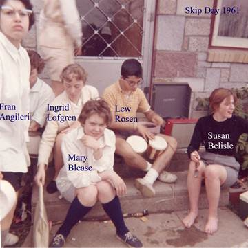 Description: Skip Day - Group On Steps of Sandy G's House